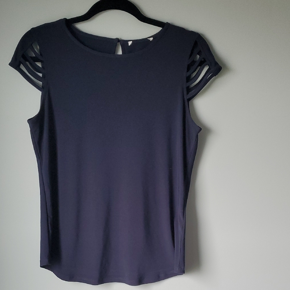 Dressy With Arm Cutouts Navy Blue Women's Top